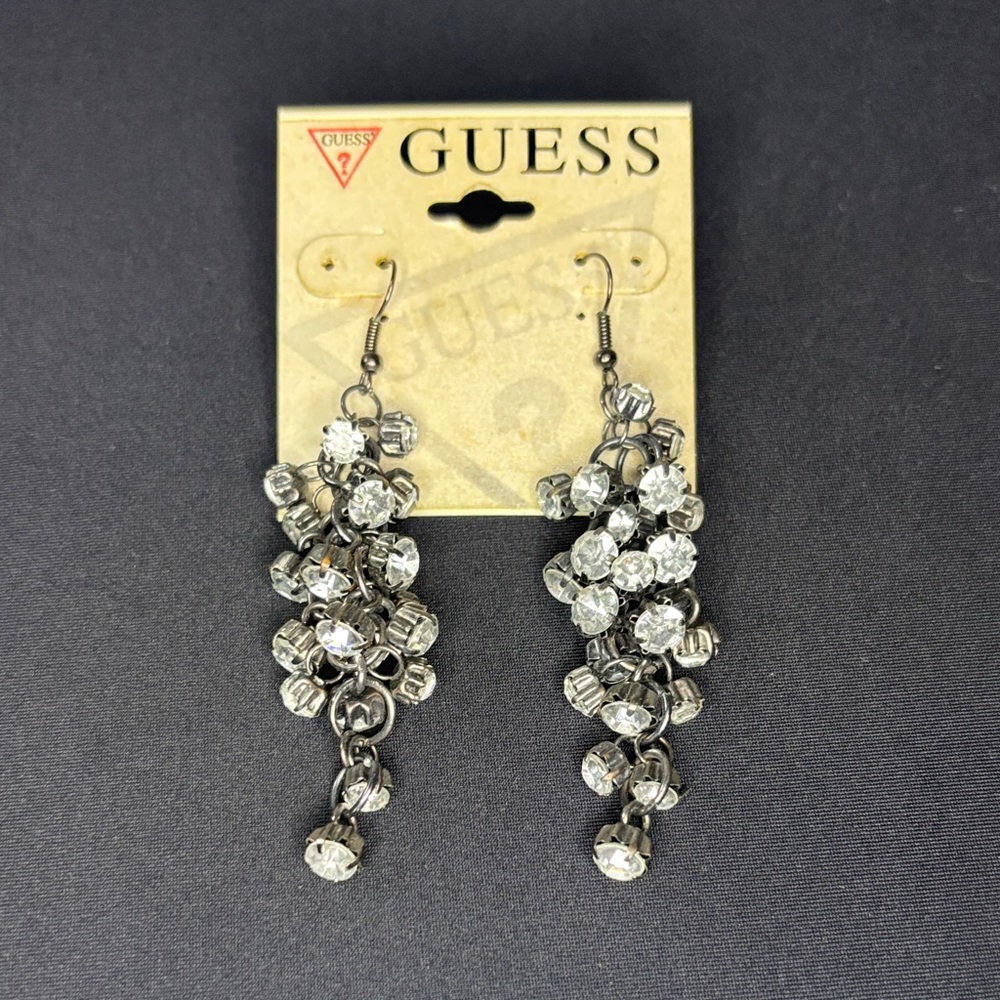 Guess Silver Crystal Cluster Earrings